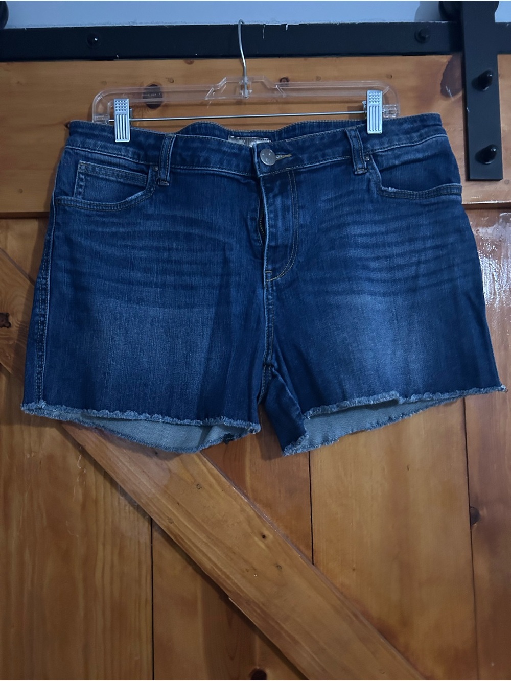 Kut from the Kloth Dark Blue Frayed Hem Denim Shorts